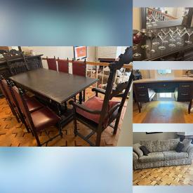 MaxSold Auction: This online auction features men’s clothing, office desk & chair floor lamps, TV, antique dining room table, small kitchen appliances, golf clubs, chest freezer, mini fridge, fitness gear, exercise equipment, and much, much, more!!!